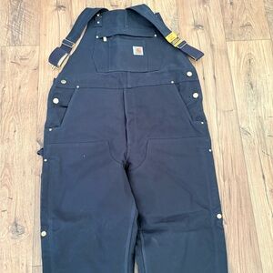 NWT Carhartt Loose Fit Firm Duck Lined Bib Overalls, Large, Dark Navy OR4393-L